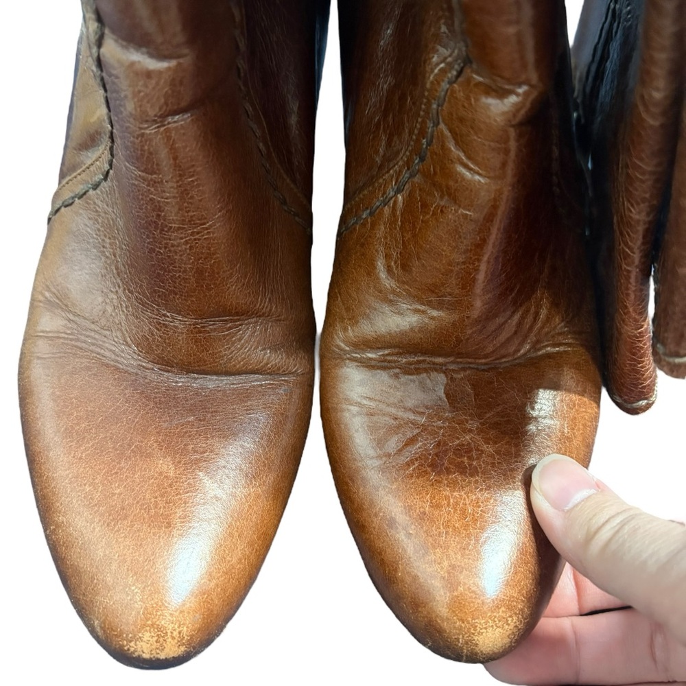 Prada Boots heeled tan Brown Leather Women’s size 36.5 / 6.5 made in Italy shoes - Picture 6 of 9